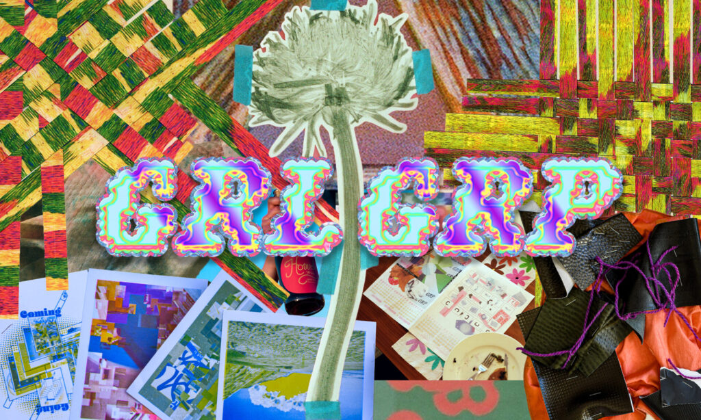 A digital collage of colorful imagery with the name 